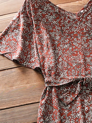 Floral Print Cap Sleeve V Neck Dress Plus Size