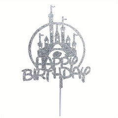 Golden Glitter Castle Birthday Cake Topper