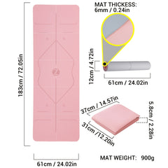 Pink Foldable Yoga Mat Non-slip Thicken Body Position Line