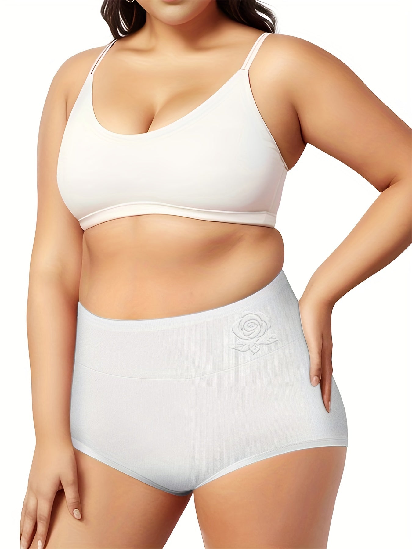  Women's Rose Embossed High Waisted Tummy Control Panty