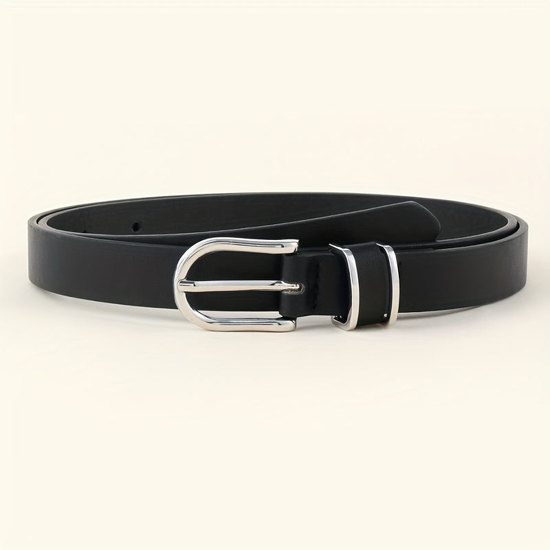 Oval Pin Buckle Thin Belt PU Leather Casual Belt for Women