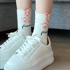 5 Pairs Rabbit Print Socks Women's Mid Tube Stockings