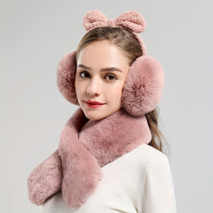 Women's Plush Teddy Bear Ear Warmers Soft Pink Cold Weather