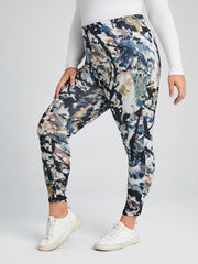  High Rise Random Print Leggings Women's Plus High Stretch Boho Skinny