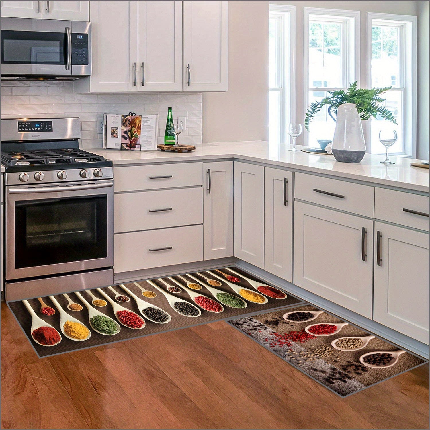 2pcs Boho Kitchen Rugs Absorbent Non Slip Stain Resistant W