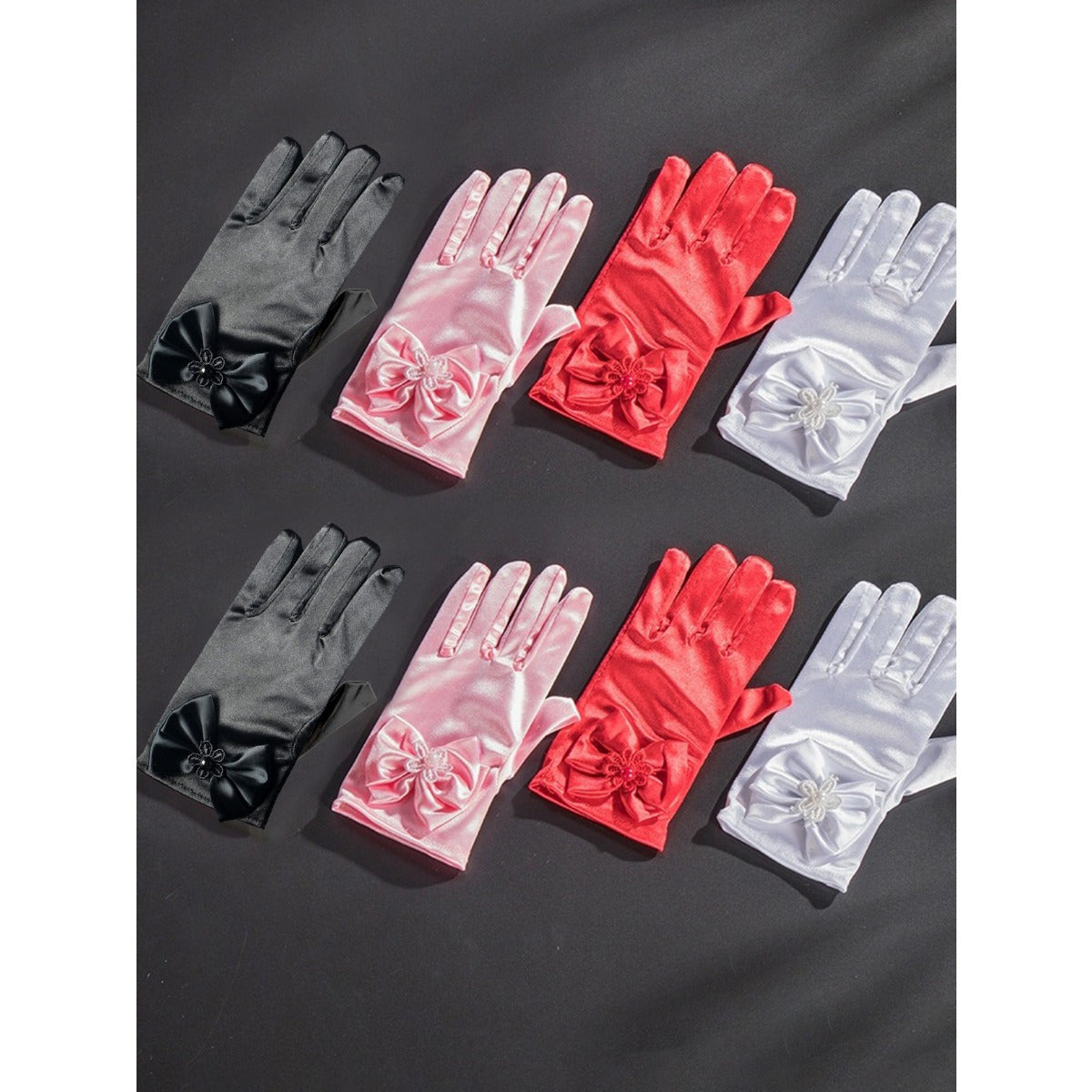 Black Satin Bow Dress Gloves Short Gloves