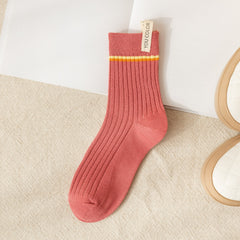 2 Pairs Striped Mid Tube Socks Crew Length Stockings Women's Hosiery