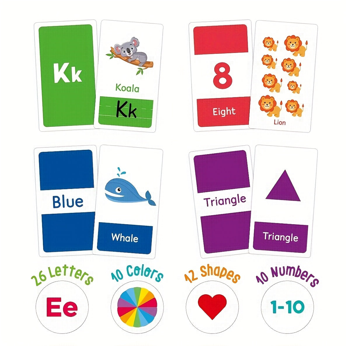 Kids Flash Cards Alphabet Colors Shapes Numbers Double Sided Educational Toys