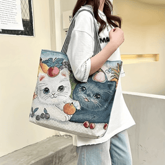 Canvas Shopping Tote Bag with Large Capacity Zipper Handbag