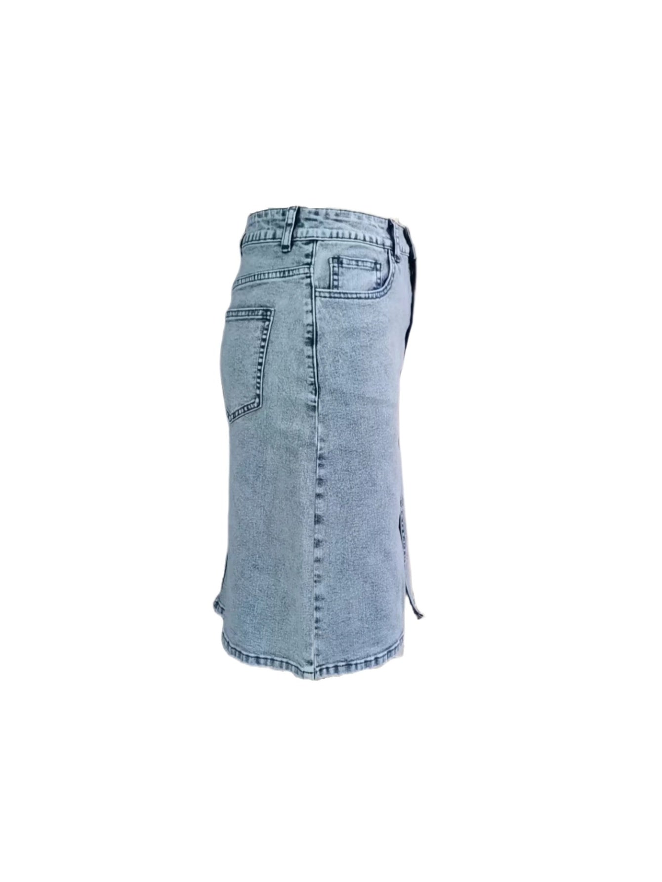 High Stretch Denim Skirt with Split Pockets