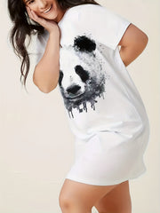  Casual Dress Women's Plus Panda Print Tee Dress