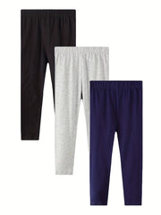 Girls 3pcs Solid Leggings Combo Set Cotton Stretch Tights Pants