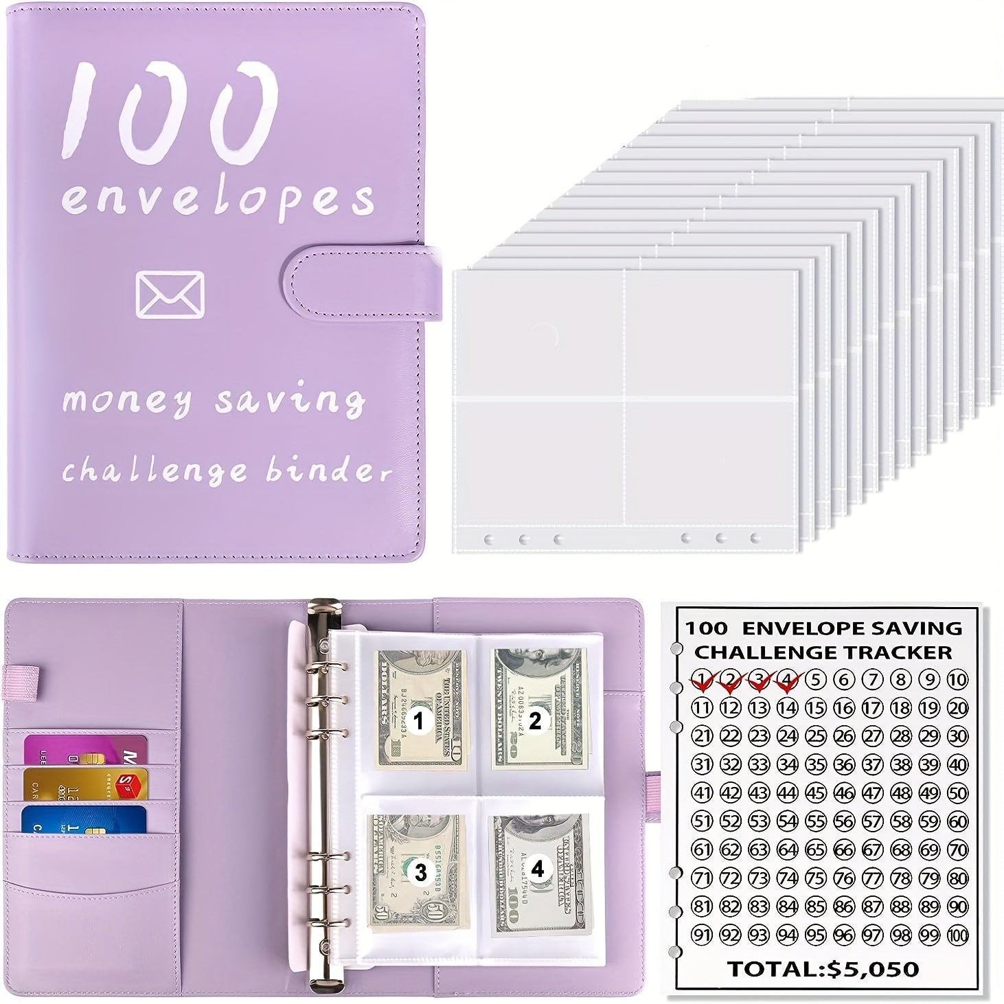 100 Envelope Money saving Challenge Kit Budget Binder Set With Cash Envelopes