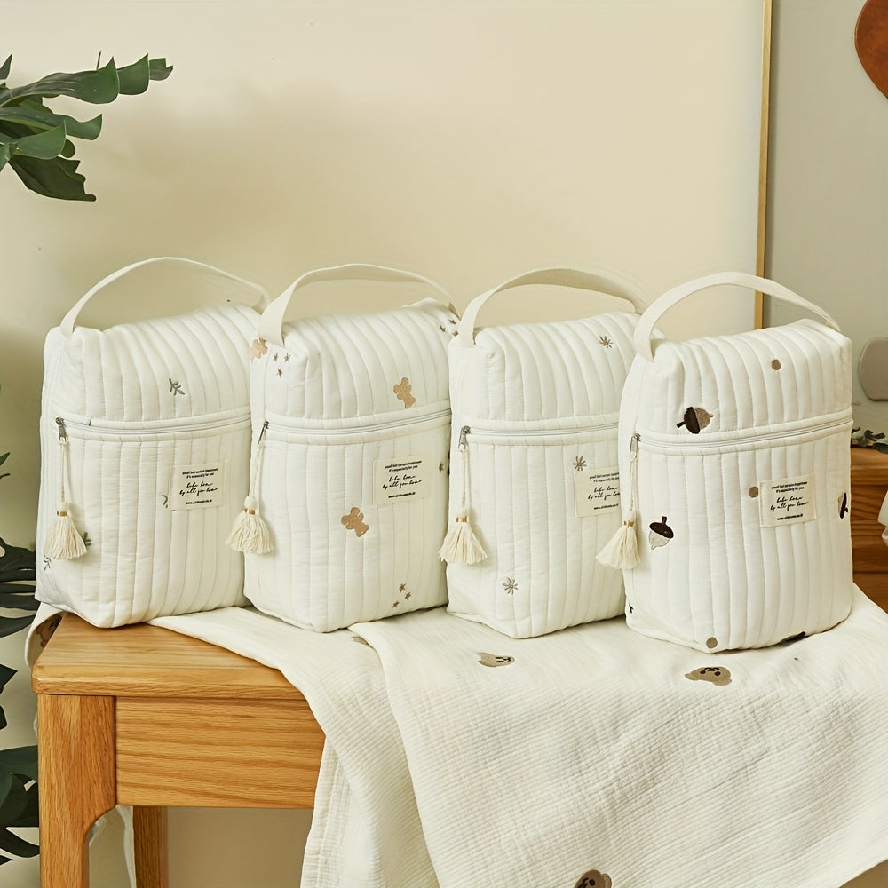 Quilted Embroidered Nappy Bag - Diaper Organizer for Moms On the Go