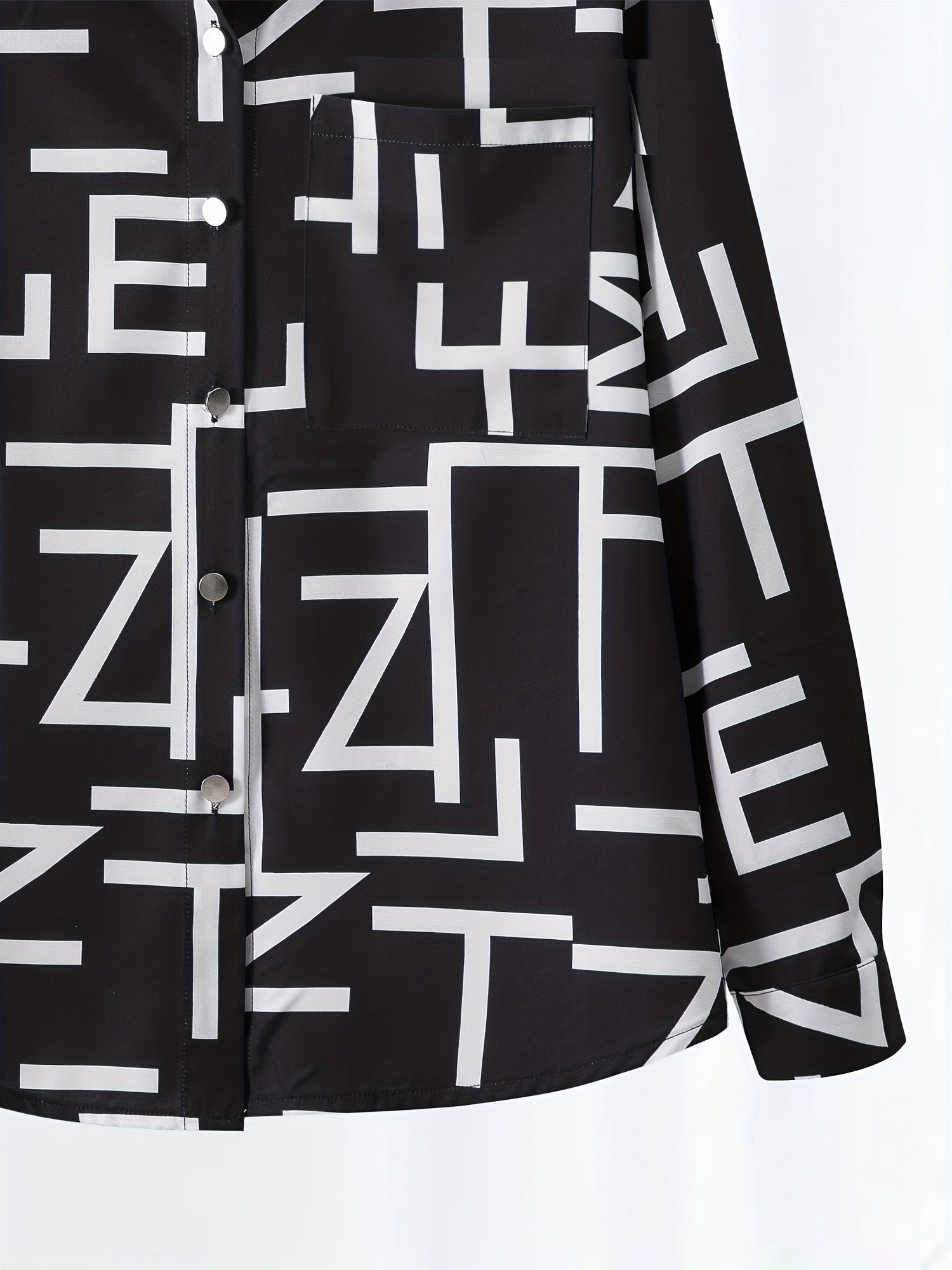  Letter Print Button Up Collar Blouse