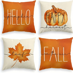 4pcs Fall Zippered Pillow Cover 18''x18'' Single Sided Printed