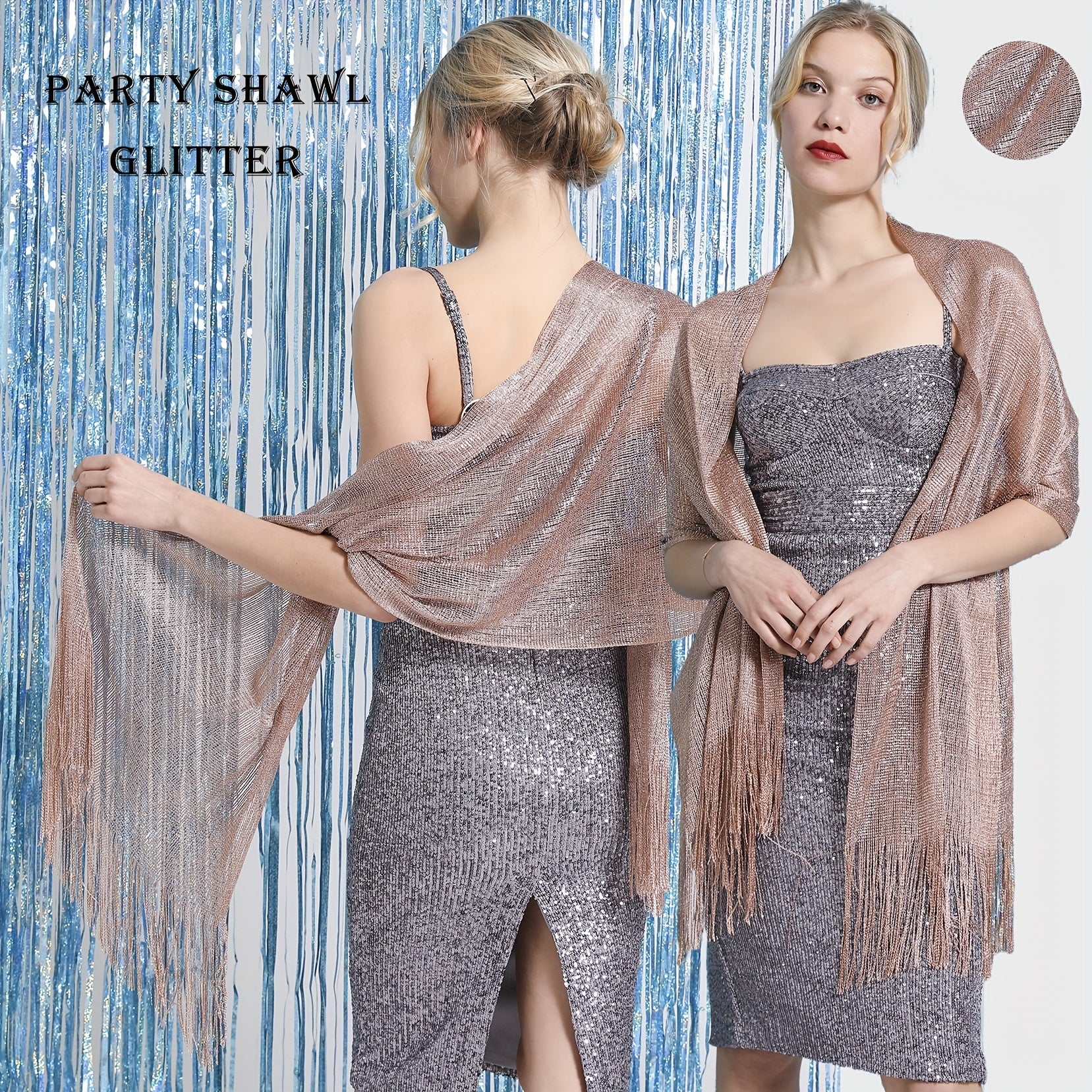 Tassel Glitter Shawl Long Wrap Solid Cover Up Party Prom Cape