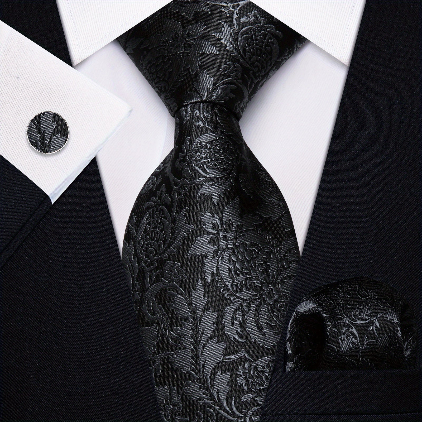 3pcs Men's Jacquard Necktie & Handkerchief & Cufflinks Set