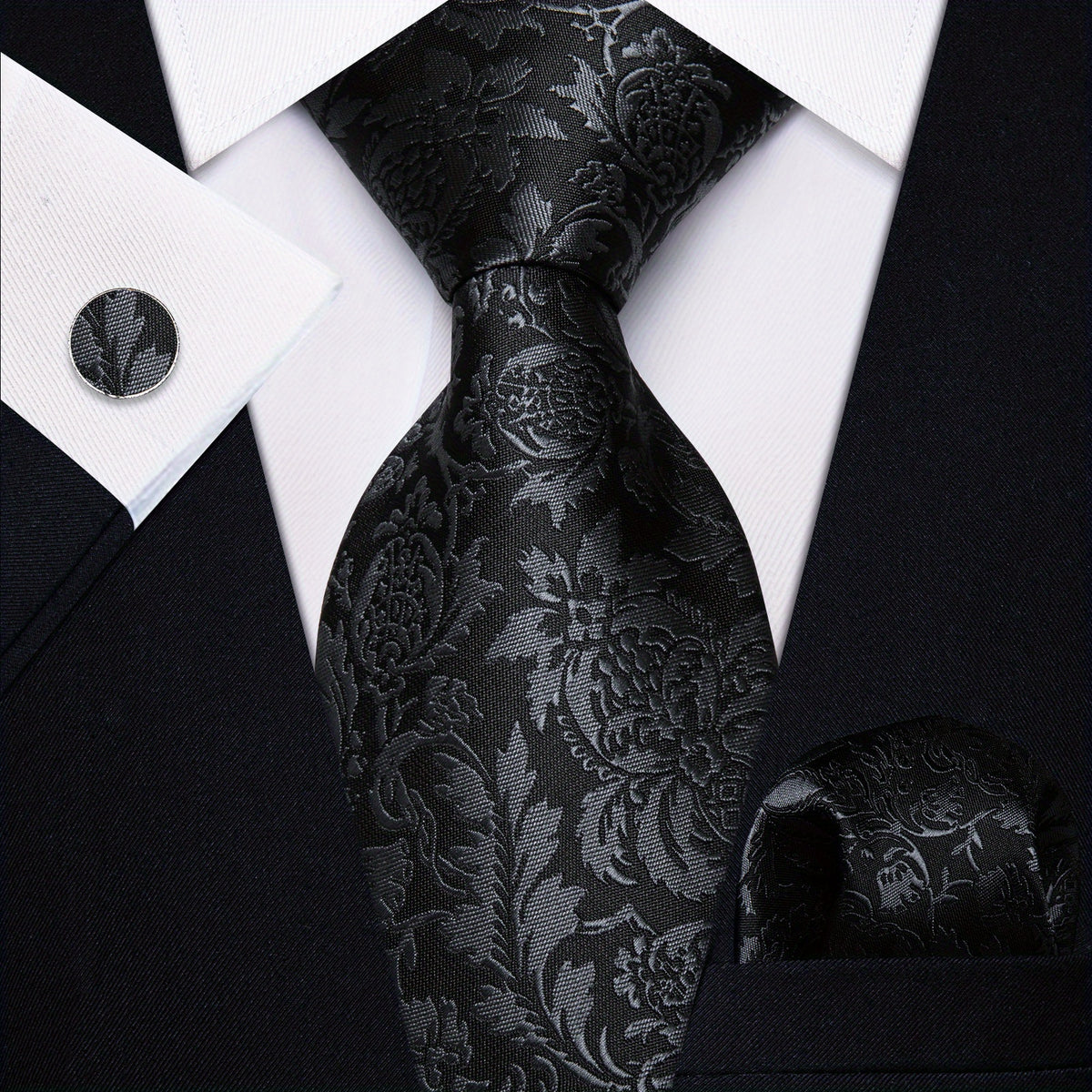 3pcs Men's Jacquard Necktie & Handkerchief & Cufflinks Set