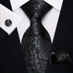 3pcs Men's Jacquard Necktie & Handkerchief & Cufflinks Set