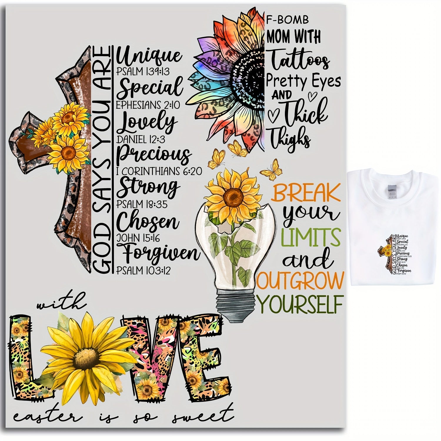 4 Pcs Sunflower Iron On Transfers Patches Decals Flower Appliques For T Shirts