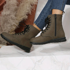 Women's Combat Boots Lace Up Side Zipper Ankle Boots