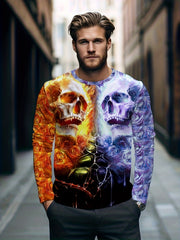 Block Skull 3d Print Men's Long Sleeve Novelty T shirt For Autumn