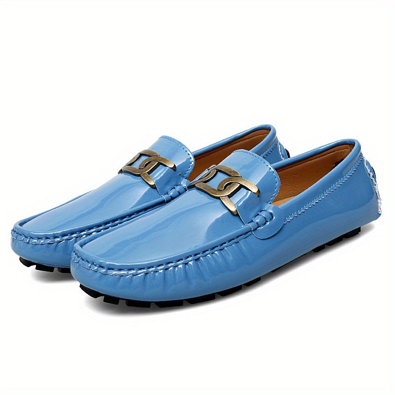 Women's Metal Buckle Flat Loafers Patent Leather Slip On Casual Walking Shoes
