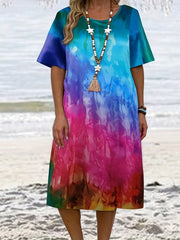  Colorblock Ombre Print Tee Dress