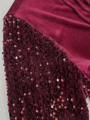  Sequin Long Sleeve Velvet Dress with Pockets