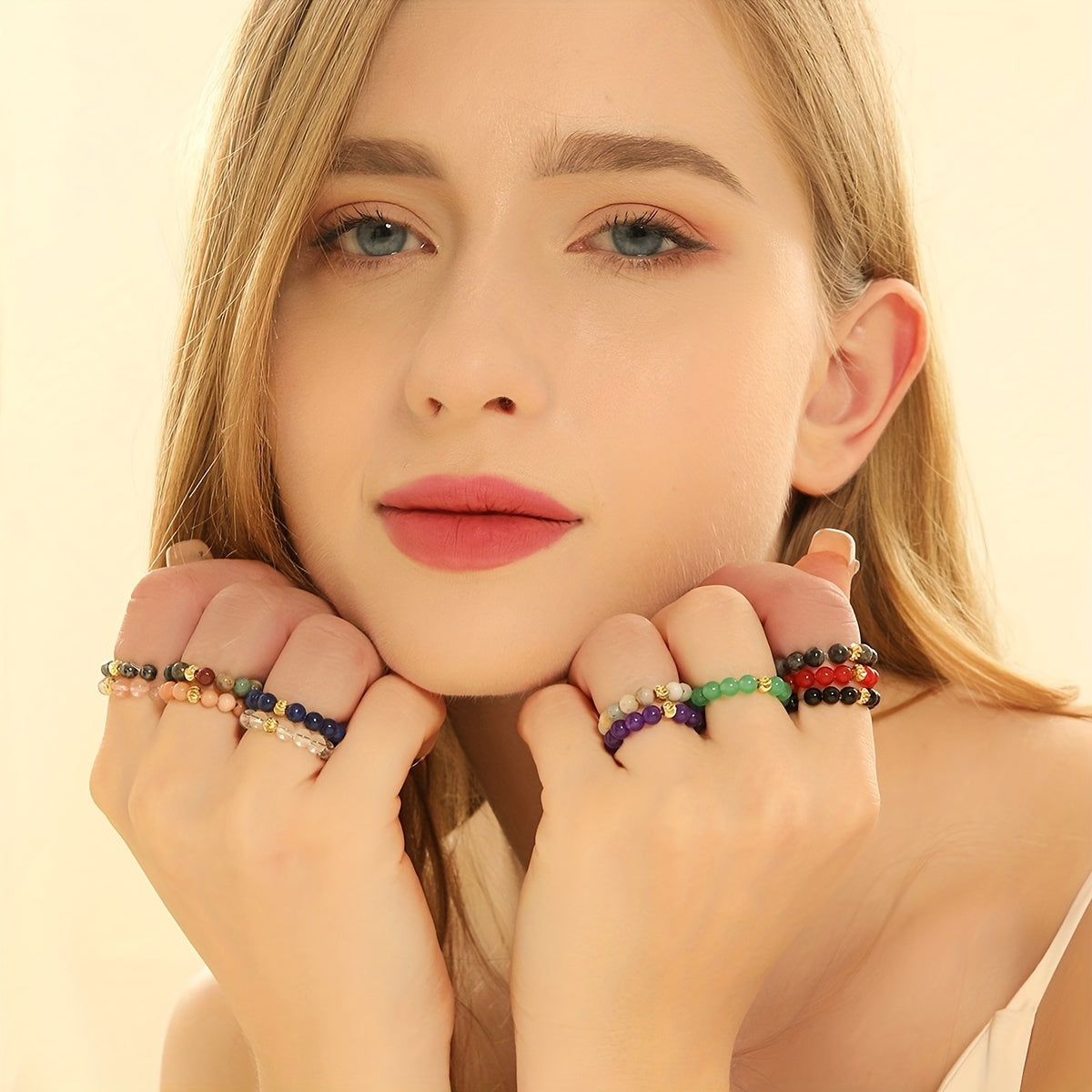 Natural Bead Ring 18k Plated Waterish Stacking Jewelry