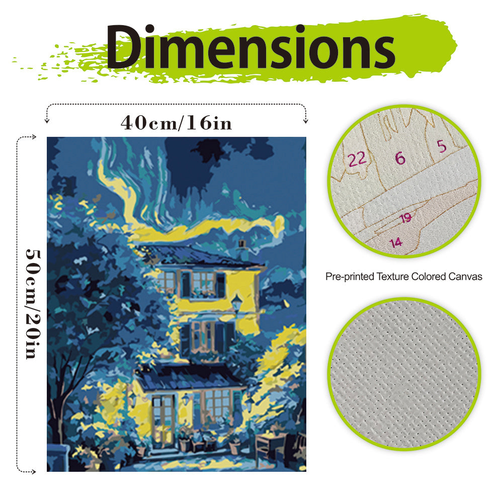 Aurora Night Paint by Numbers Kit Colorful Tree & House Scene DIY Canvas Set