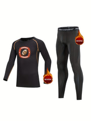 Kids Compression Fleece Sets Football Pattern Pullover Matching Pants