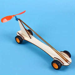 Rubber Band Power Car Kit Boys Fun Physics Toy Gift Yellow Orange Propeller