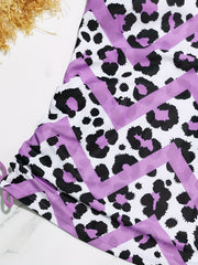 Leopard & Chevron Print Lace Up Side Tankini Set