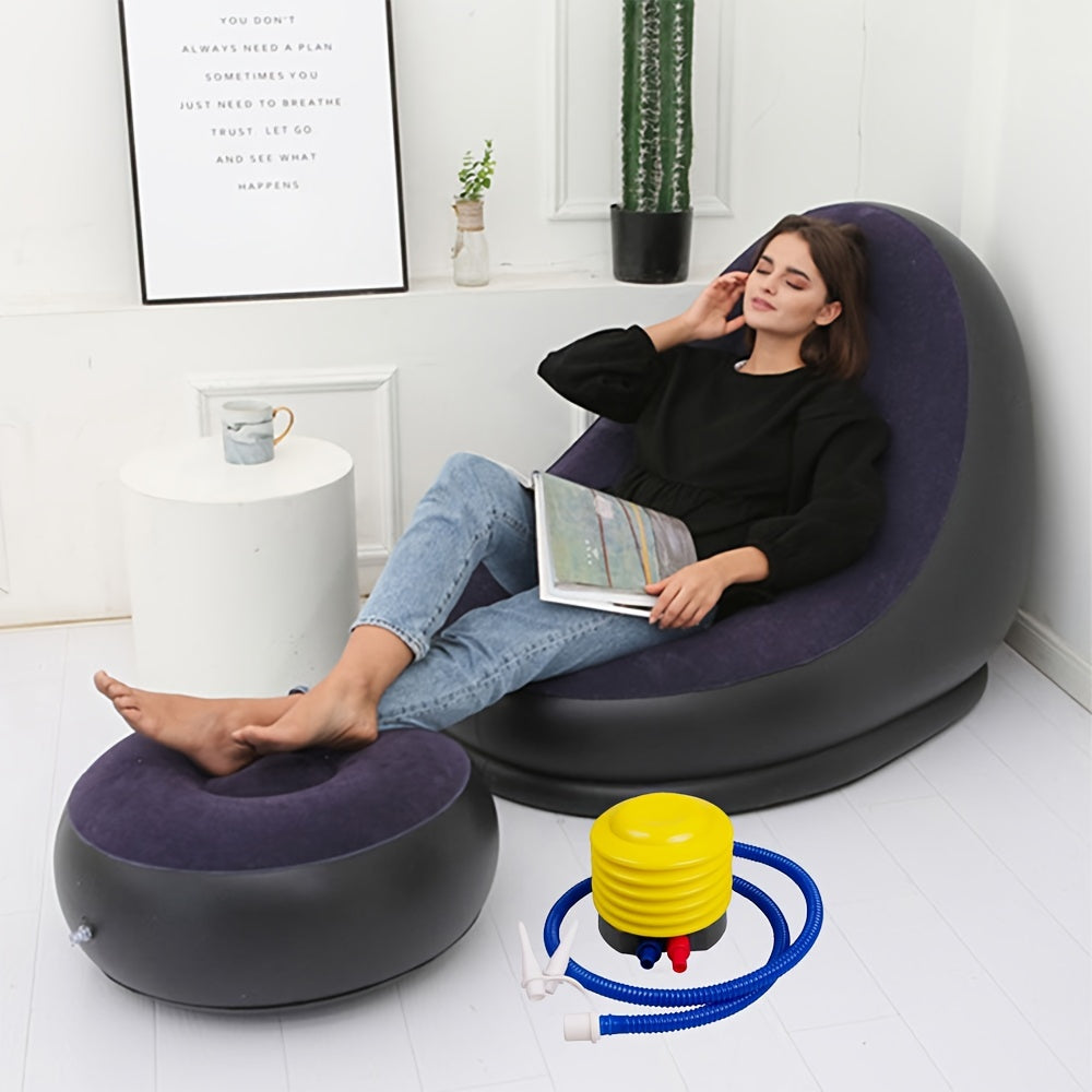 Portable Inflatable Sofa Lounge Chair with Footrest & Pump