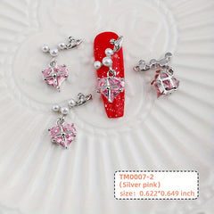 Heart Pearl Crystal Gems Nail Charms 2 Pcs