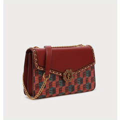 Rose Red Handcrafted Women's Bag with Golden Chain Strap & Rivet Details