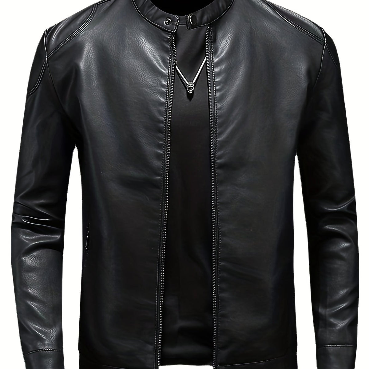 Men's Retro PU Biker Jacket Zip Up Stand Collar