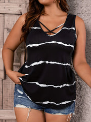  Stripe Print Criss Cross V Neck Tank Top