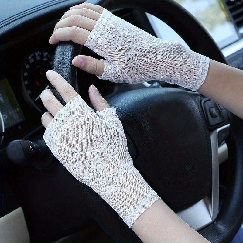 Thin Lace Half Finger Gloves Short Sunscreen Hight Stretchy Gloves