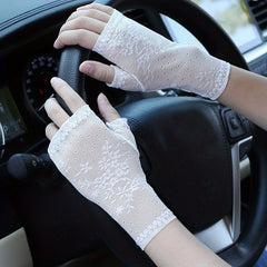 Thin Lace Half Finger Gloves Short Sunscreen Hight Stretchy Gloves