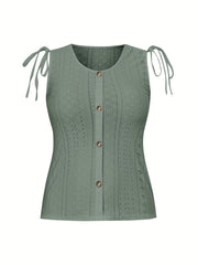  Casual Tank Top Women's Eyelet Embroidered Button Decor