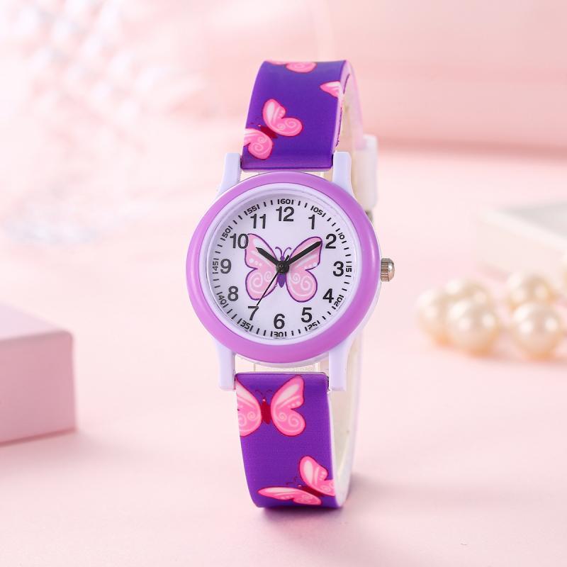DOBROA Butterfly Print Quartz Wrist Watch for Teens PVC Strap Non Waterproof