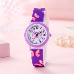 DOBROA Butterfly Print Quartz Wrist Watch for Teens PVC Strap Non Waterproof