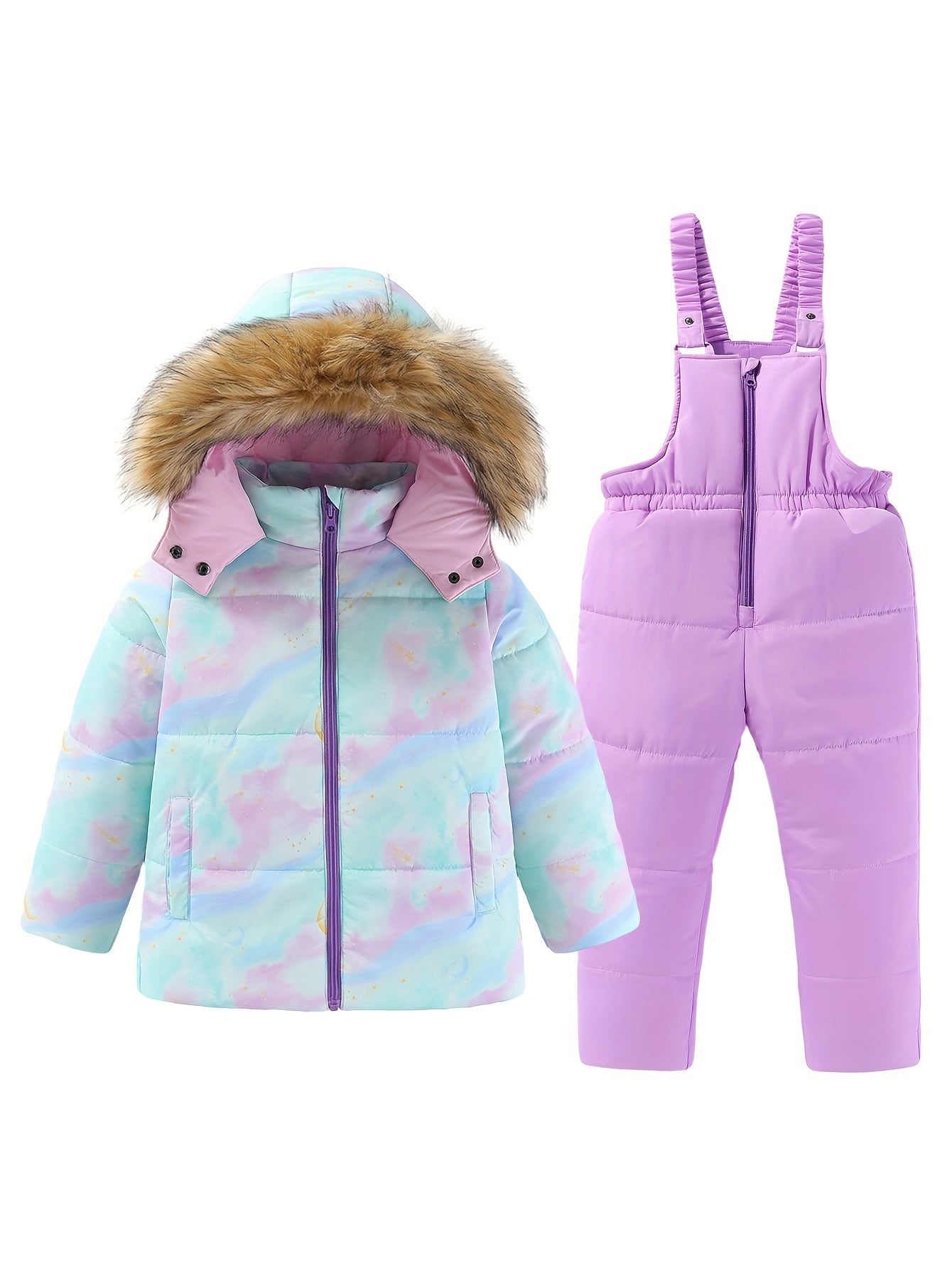 Girls Skiing Outfits Zip Front Hooded Coat Overalls