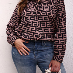 Women's Geometric Print Button Up Blouse