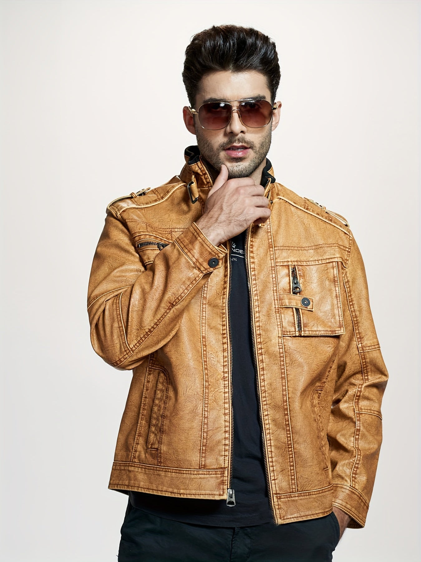 Men's Casual Vintage Style PU Leather Jacket