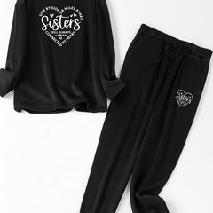 Heart Print Lounge Set Top & Joggers Pajamas