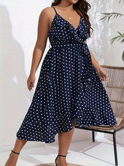  Polka Dot Ruffle V Neck Cami Dress